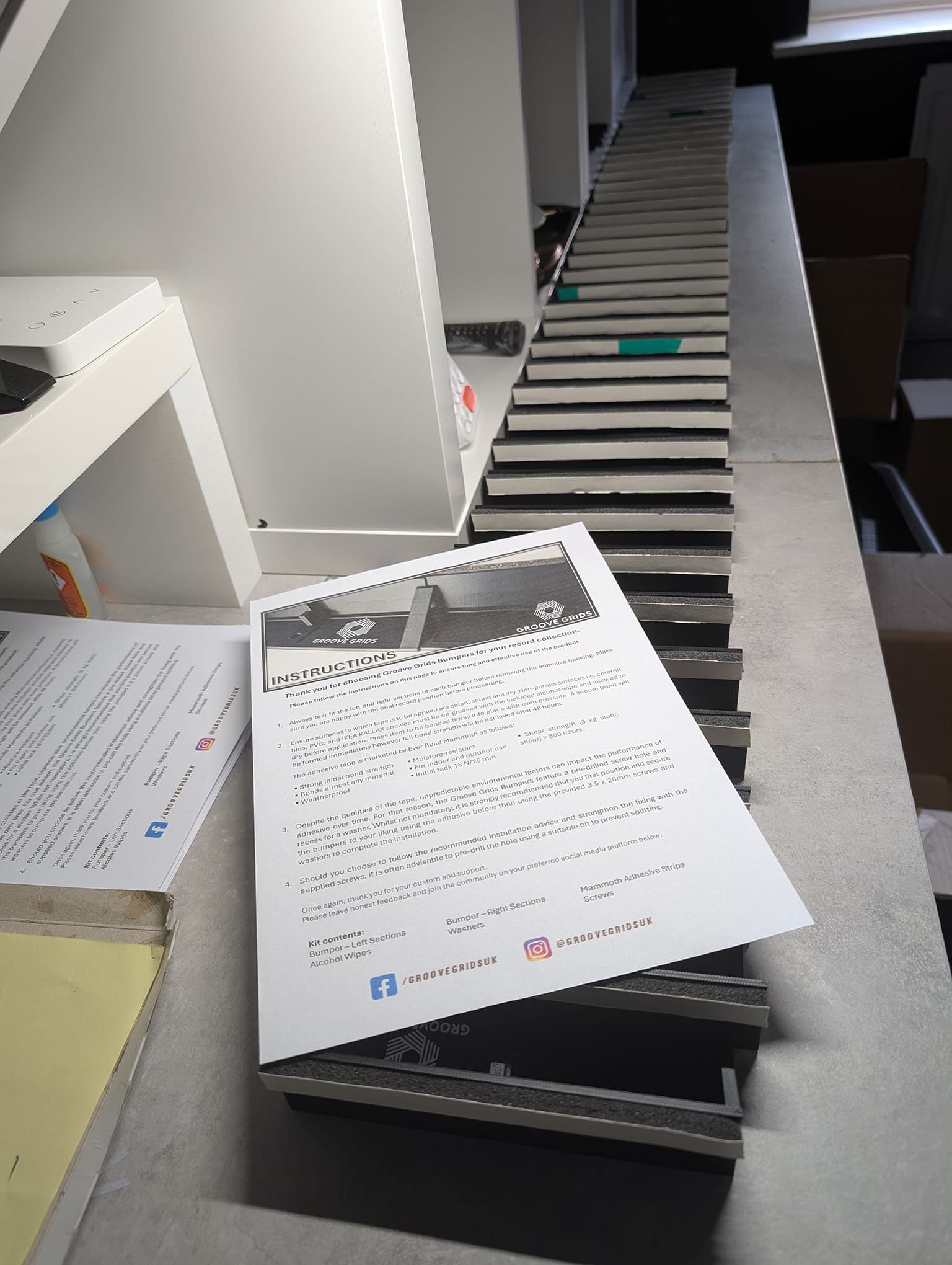 Portrait image of a GrooveGrids Kallax bumper installation