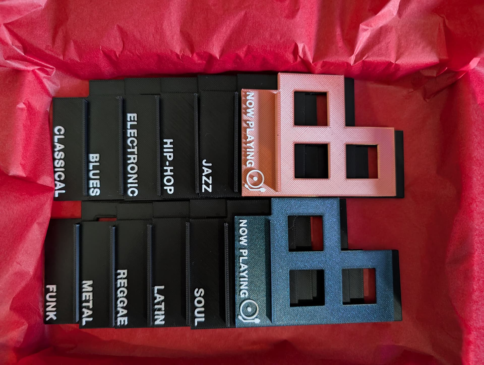 Custom GrooveGrids vinyl dividers arranged in a collection